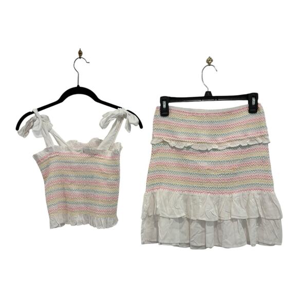 Cabana Crown Ivy Outfit Womens Medium Crop Top Skirt Pastel Striped 2 Pc‎ Set - Picture 1 of 14